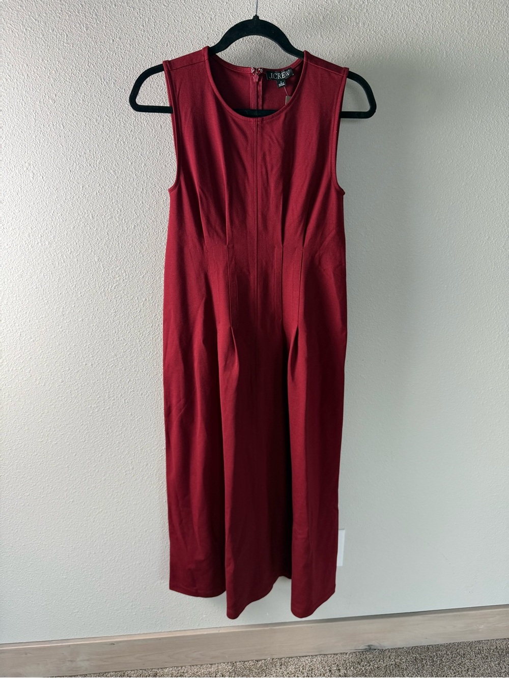New J. Crew Nadia Ponte Sleeveless Dress Midi Bordeaux Berry Women’s Size Small - Picture 3 of 14